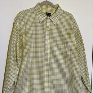 Jos. A. Bank Traveler's Collection Men's Yellow Blue Plaid Dress Shirt XL 36
